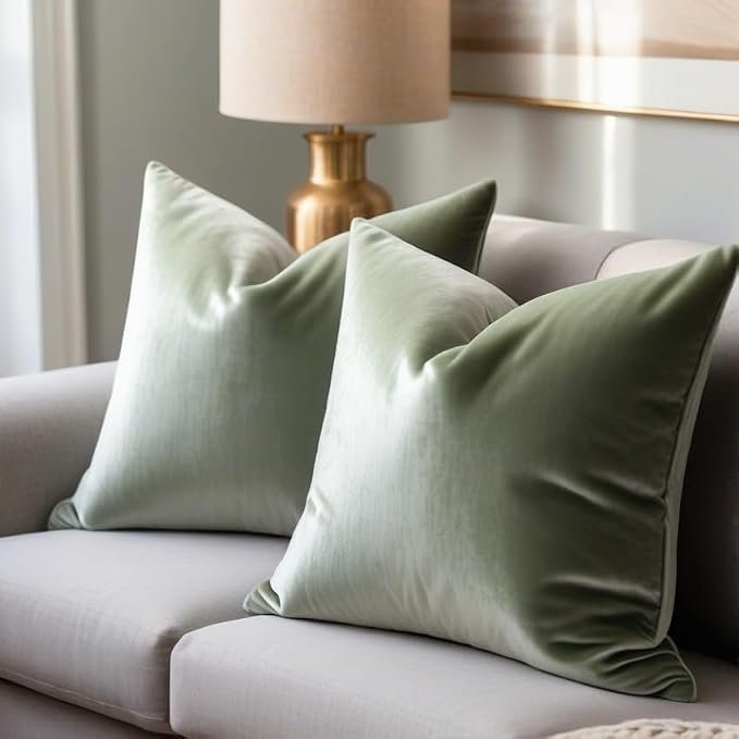 22x22 Velvet Pillow Covers Set of 2 Sage Green Decorative Square Throw Pillowcase Soft Solid Cushion Covers for Bedroom Living Room Outdoor Indoor Decoration