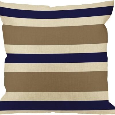 Throw Pillow Cover Beige Navy Blue and White Cotton Linen Square Cushion Cover Standard Pillowcase for Men Women Home Decorative Sofa Armchair Bedroom Livingroom 18 x 18 inch
