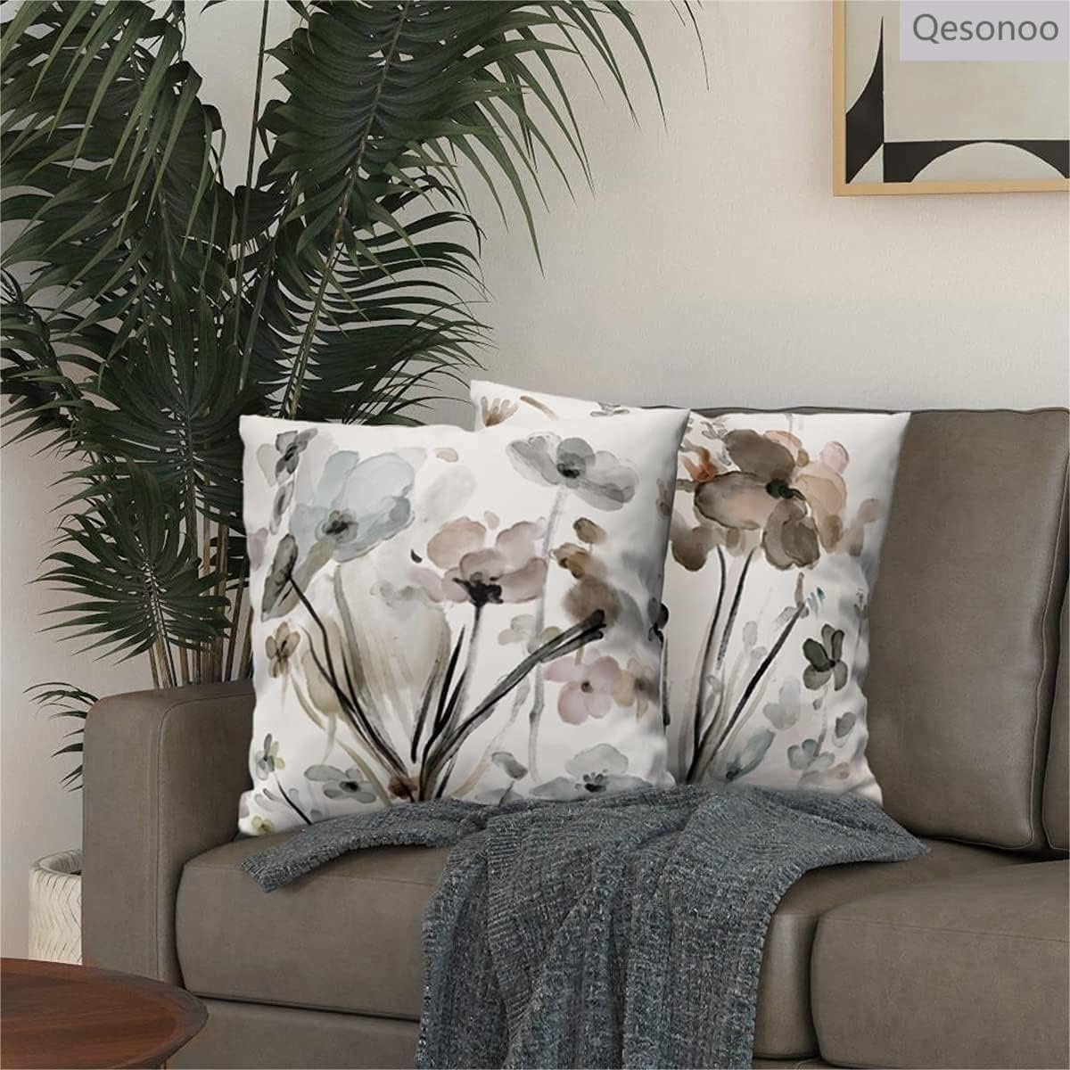 Flower Throw Pillow Covers 18x18 Set of 2, Flowers Pillow Cushion Cases, Modern Decorative Square Pillowcases for Sofa Couch Bedroom Living Room Car - Image 2