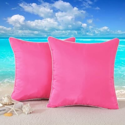 Pack of 2,Rose Outdoor Waterproof Pillow Covers Decorative Farmhouse Throw Cushion Covers Square Solid Color Couch Pillow Covers Spring for Patio Tent Bed Sofa Living Room 18"x18"/45x45cm