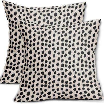 Polka Dot Pillow Covers 18x18 Set of 2 Black Cream Throw Pillows Boho Design Brush Strokes Decorative Outdoor Pillowcase Square Cushion Cover Linen Pillow Case for Home Sofa Couch Bed