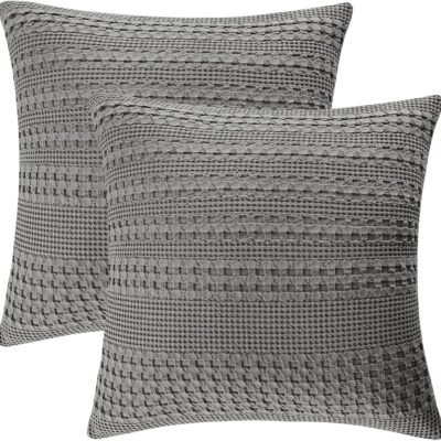 100% Cotton Waffle Weave Euro Sham Covers, 2 Pack 26" x 26" Bed Pillow Covers for Elegant Home  No Filling, Luxury Aesthetic Soft Euro Pillow Cases for Bed, Dark Grey
