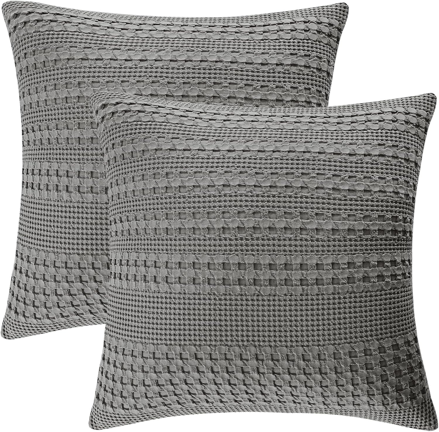 100% Cotton Waffle Weave Euro Sham Covers, 2 Pack 26" x 26" Bed Pillow Covers for Elegant Home No Filling, Luxury Aesthetic Soft Euro Pillow Cases for Bed, Dark Grey