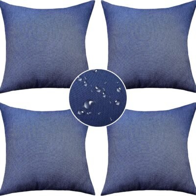 Outdoor Pillow Covers Waterproof Throw Pillow Covers Set of 4 Decorative Throw Pillows for Patio Furniture Couch, 18 x 18 Inch, Navy Blue